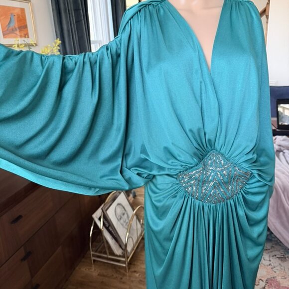 Vintage Fran-ca Fashions Turquoise Beaded Gown - Picture 3 of 4